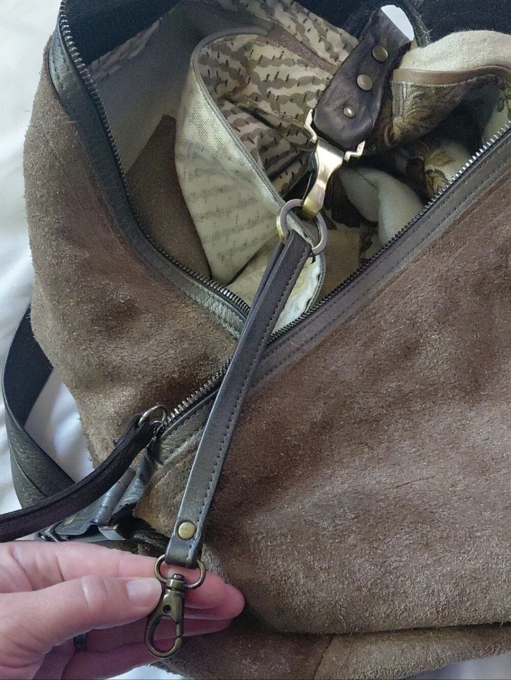 Vintage Natasha Durham Original Hobo Bag Suede Espresso Brown Metallic Dusted